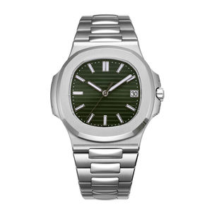 Montre de sport élégante couleur platine, lunette octogonale, cadran à motif vague, idéale pour les cadeaux d'entreprise de luxe - Product Image 1