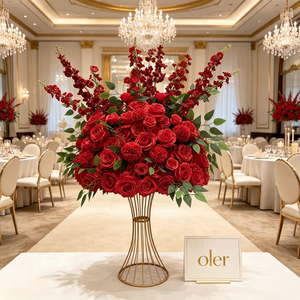 Centrotavola Floreale Realistico Personalizzato per Matrimoni, Stile Moderno, Rose Rosse Artificiali Fatte a Mano in Seta, per Ringraziamento e Laurea - Product Image 1