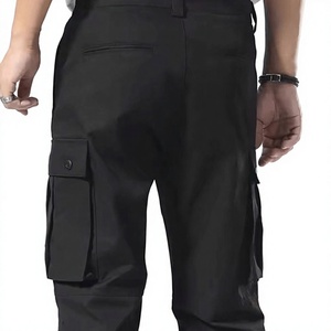 Pantalon cargo noir pour homme, taille plus, plusieurs poches, coupe régulière, taille mi-haute, en toile, pour l'automne - Product Image 5