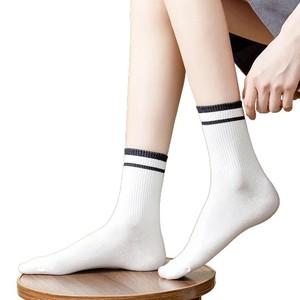 Zhuji Women's Crew <b>Socks</b> Solid Color Stripes Breathable Sweat Absorbent Autumn <b>Winter</b> Casual <b>Socks</b> - Product Image 5