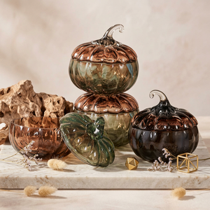 Ensemble de pots en verre soufflé à la main Shri Govind International, motif citrouille, tons brun-vert, design d'art populaire, pour une utilisation décorative de Thanksgiving - Product Image 3