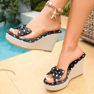 Viviblook Z415AS01 Sandales compensées pour femme, d'été, à pois transparents, avec nœud, à bout ouvert, style décontracté - Product Image 2