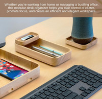 Organisateur de bureau modulaire écologique en bois massif poli minimaliste avec multifonctionnalité