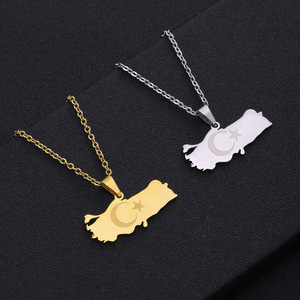 In acciaio inox Turkish turchia mappa collane pendenti per uomini e donne 2024 coppia di moda stella luna clavicola collane - Product Image 3