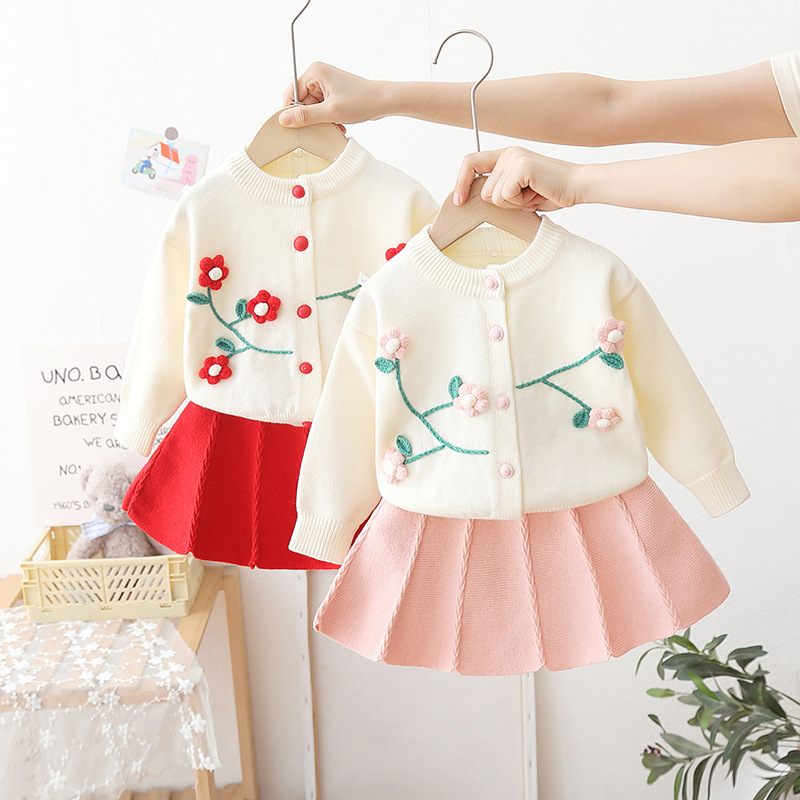 Детский комплект из 2 предметов Sunny Baby, однотонный длинный свитер и короткое платье с кружевом, Осень-зима
