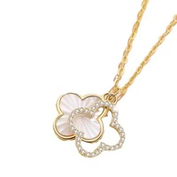 Pendentif en tungstène plaqué or, micro-serti de zircons, style Instagram, collier trèfle à quatre feuilles double face, cadeau unisexe