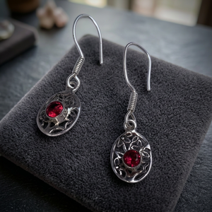 AAA Quality German <b>Silver</b> Dangle <b>Drop</b> <b>Earrings</b> Red Zircon Gemstone Original Style Handmade Wedding Wholesale Birthstone H.A. - Product Image 3