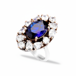 Sapphire <b>CZ</b> Stone Geometric Shape Classic Ottoman Design Women's <b>Ring</b> Turkish Wholesale 925 Sterling Silver Wedding Party - Product Image 2