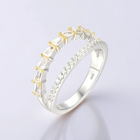 Bague double en argent sterling 925 avec zirconiums cubiques taille baguette, plaquée or bicolore, empilable pour femme, vente en gros