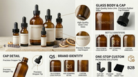 Botol Kaca Amber Kosmetik Anrise 10ml 15ml 30ml 50ml 100ml 1 OZ, Kemasan Lotion, Botol Minyak Esensial Bambu, Dapat Dicetak Sablon
