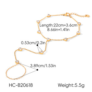 Pulsera de dedo de acero inoxidable chapada en oro de 18 quilates con circonita brillante, cadena de mano con corazón de acero inoxidable que no se desvanece, joyería para mujer - Product Image 5