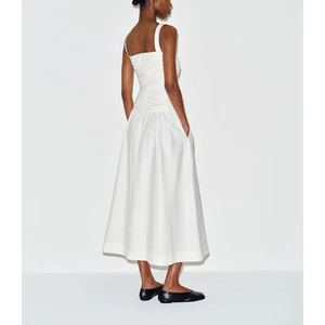 Vestido Midi Elegante de Alta Calidad para Mujer, Vestido Blanco con Tirantes y Corte en A, de Satén, para Fiesta de Verano - Product Image 3