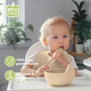 2025 Hot Bán Silicone bé đặt bữa ăn tối Toddler Bộ đồ ăn đồ dùng dao kéo tấm BIB Bát cup muỗng ngã ba - Product Image 2