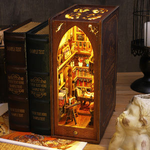 Kit d'insertion d'étagère de coin <span class=keywords><strong>livre</strong></span> DIY 3D Puzzle en bois Maison de poupée Assemblage Modèle Serre-livres avec meubles Lumière LED Cadeaux de Noël - Product Image 4