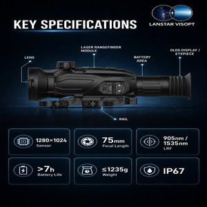 Caméra thermique avec détecteur 1280, écran OLED 2K, portée de détection de 1770 m, fonction télémètre laser 2/3 km, magnésium, détection infrarouge 1280 - Product Image 6