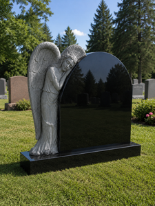 Union Stone Traditional American Carved Angel Heart Bahama Blue Granite Headstone - Product Image 3