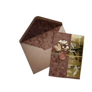 <span class=keywords><strong>Carte</strong></span> <span class=keywords><strong>d</strong></span>'<span class=keywords><strong>invitation</strong></span> de mariage acrylique en plexiglas miroir doré de luxe personnalisé avec sceau de cire et fleur séchée pour Quinceanera - Product Image 1