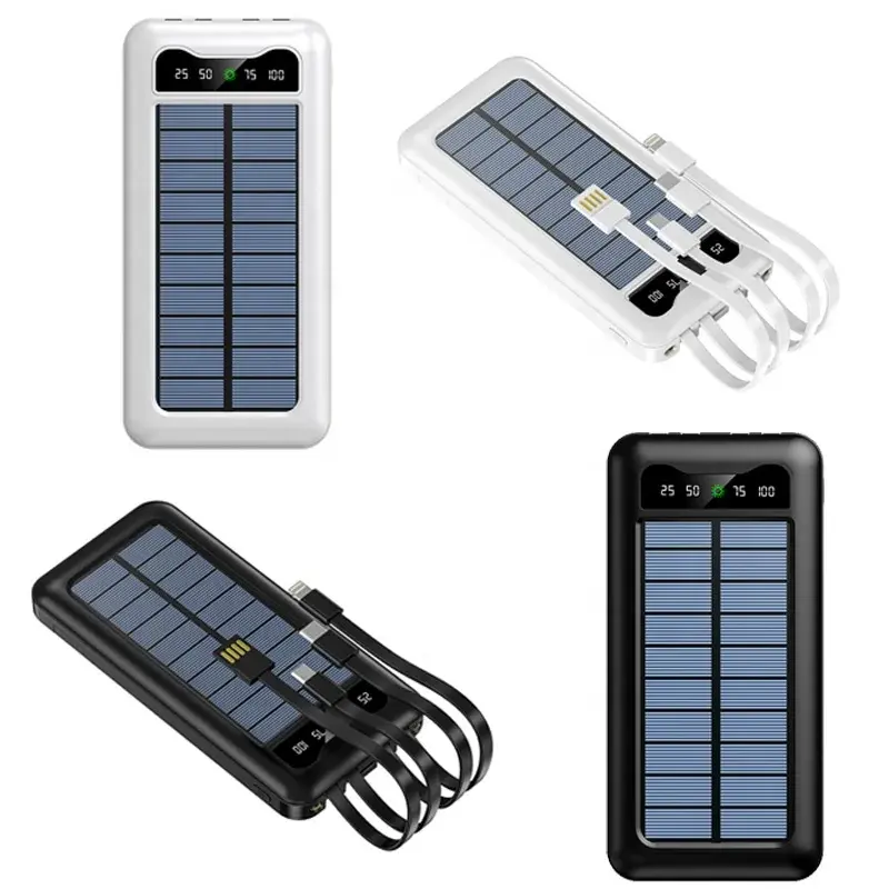 New năng lượng mặt trời ngân hàng điện 10000mAh di động sạc điện thoại di động được xây dựng trong cáp ngân hàng điện cho tất cả các điện thoại OEM