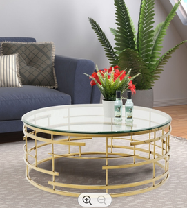 Table basse ronde en verre et acier inoxydable, meuble de salon populaires, livraison gratuite - Product Image 2