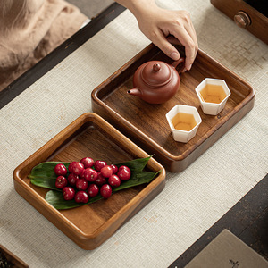 Square Walnut Wood Tea Tray With Teapot And Cups For Kung Fu Tea Serving And Fruit Display - Product Image 1
