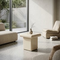 Moderner Quadratischer Weiß Lackierter Beistelltisch Luxuriöser MDF-Sockel-Beistelltisch mit Abgerundeten Kanten für Zeitgenössisches Wohnzimmer