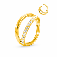 Cincin Hidung Titanium ASTM F136 Berlapis Emas 24K Berkualitas Tinggi Klasik dengan Zirkon dan Berlian Satu Baris Model Double-band
