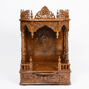 Beautiful Handcrafted Teak Wood Home Temple Medium Size Solid Teak Wood Pooja <b>Mandir</b> with Hand Carved Om Design, Storage Drawer - Product Image 1