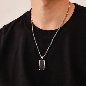 2025 New Men's Stainless Steel Beveled Camouflage Pattern Pendant Necklace Hiphop Style Trendy Geometric Link Chain Jewelry - Product Image 5
