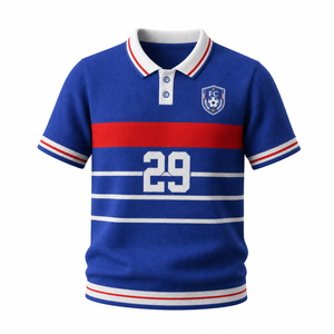 เสื้อสเวตเตอร์ถักสไตล์เสื้อฟุตบอลย้อนยุคสำหรับผู้ชาย คอปกโปโล ลายทาง แขนสั้น สวมใส่สบายๆ - Product Image 2