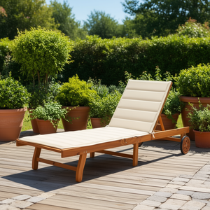 Chaise longue en bois d'acacia massif avec coussin, mobilier d'extérieur de qualité supérieure - Product Image 2