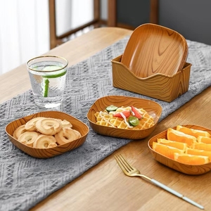 New Wood Grain Color <strong>Plastic</strong> Bone Plate Household <strong>Tray</strong> Snack Fruit <strong>Dessert</strong> Desktop Storage Japanese Style Nut Plate - Product Image 2