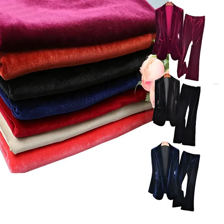 Custom 90% polyester & 10% Spandex garment elastic silk velvet price 4 way stretch velvet fabric for fashion clothing