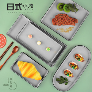 Assiette rectangulaire en mélamine style japonais, couleur gris roche, pour restaurant, steak, dessert, plateau de service pour hôtel et fêtes. - Product Image 1