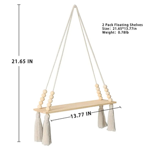 Étagère <span class=keywords><strong>murale</strong></span> <span class=keywords><strong>bohème</strong></span> en macramé avec pompon, décoration en bois, étagères flottantes faites à la main, décoration de la maison, cuisine, chambre à coucher, <span class=keywords><strong>salon</strong></span> - Product Image 5