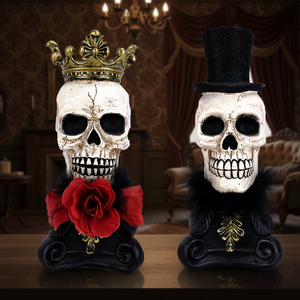 Nouvelles sculptures de couple de squelettes en résine pour la fête du jour des morts, couleurs traditionnelles mexicaines, figurine d'Halloween, roi et reine - Product Image 2