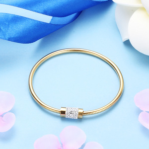 Pulsera de Cadena de Serpiente con Incrustaciones de Diamantes, Corte Brillante Redondo de 3 mm, Acero Dorado, Oro Rosa, Joyería para Uso Diario de Mujer - Product Image 2