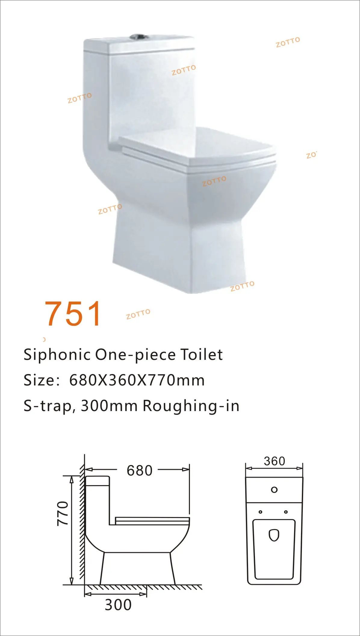 Pemasok Cina Kualitas Tinggi One-Piece Saniter Commode Kamar Mandi Keramik Siphonic S-trap WC Toilet Putih