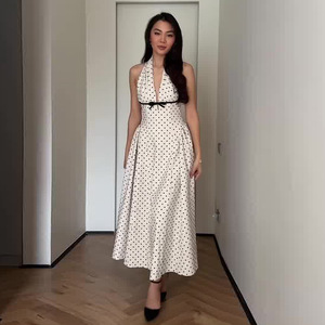 Vestidos de satén retro con lunares para mujer, de verano, lavables, de tela no tejida, largos hasta el suelo, ajustados, ropa de boutique al por mayor, ¡los más vendidos! - Product Image 2