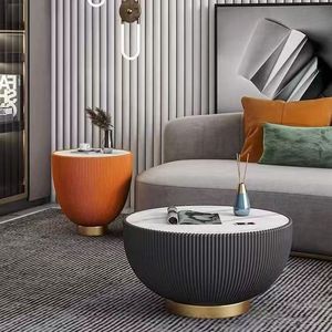 Juego de Mesa de Centro Moderno y Minimalista con Patas Doradas Resistentes, Superficie de Mármol y Funciones de Encaje, para Sala de Estar - Product Image 5