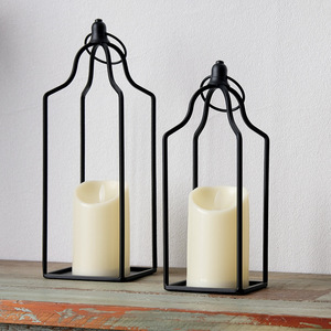 LANJO <b>Black</b> Gold Metal Candle <b>Lantern</b> Decorative Farmhouse <b>Lantern</b> Decor for flameless LED candle for Outdoor Indoor decor - Product Image 1