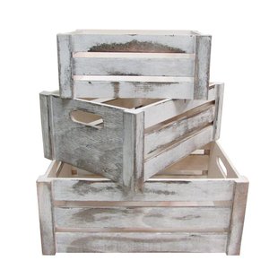 Nature Distressed Decorative Rectangle Storage Gift Wood Crates, Rustic White, Set of 3