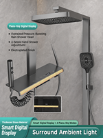 Ensemble de douche thermostatique à affichage numérique, en aluminium, avec touches piano, gris anthracite, système de pluie, étagère de rangement, pour salle de bain de luxe, hôtel, extérieur