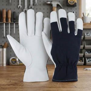 JNA Group White Leather Assembly <b>Gloves</b> with Anti-Slip Fingertips <b>Knit</b> Wrist General Purpose 11 oz Silicone-free Latex-free - Product Image 3