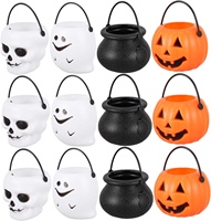Mini Calderos de Caramelos de Halloween, Cubos de Plástico con Forma de Calabaza, Contenedores de Dulces con Asa para Decoración de Fiestas