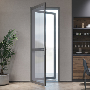 Porta a battente in alluminio grigio grano di legno esterno con pannello di vetro seriors meccanismo commerciale rete di alluminio porta a battente - Product Image 1