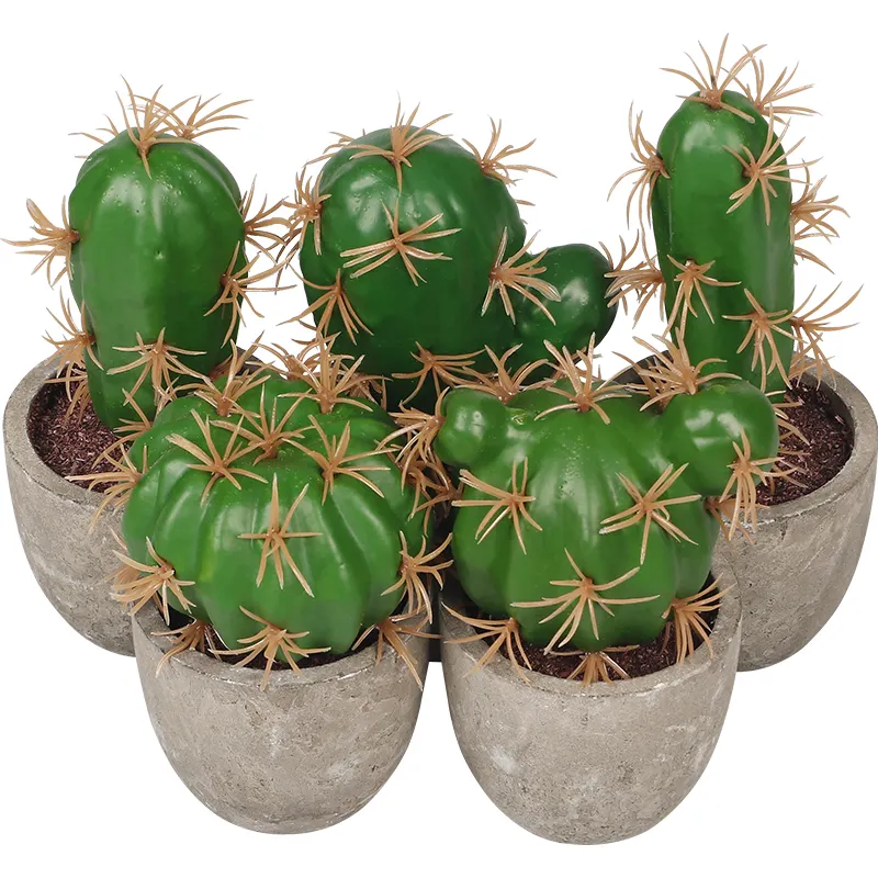 Artificial Succulents Plants Cactus Potted In Pulp Pot Set Of 5 Small Cactus Plants For Home Office Decoration ES0346-4