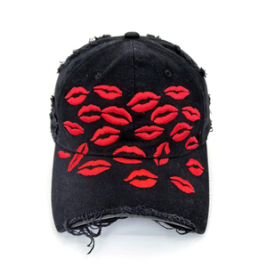 Venta al por mayor de lujo Vintage personalizado en blanco Unisex 100% algodón liso 6 paneles rayas Rojo labio deporte <span class=keywords><strong>gorra</strong></span> de béisbol - Product Image 1