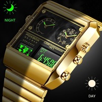 FOXBOX FB0011 Jam Tangan Digital Sport Pria Mewah Tali Baja Tahan Karat Mesin Quartz Tahan Air 3BAR Dial Persegi