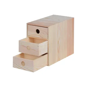 Tenice木制书桌收纳器，带3个抽屉桌面储物抽屉迷你木制衣柜和办公用品小柜