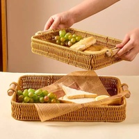 Panier rectangulaire en rotin PP avec poignées, plateau à pain, plateau à café, plateau de petit-déjeuner, plateau de service pour restaurant, décoration de la maison, rangement de cuisine
